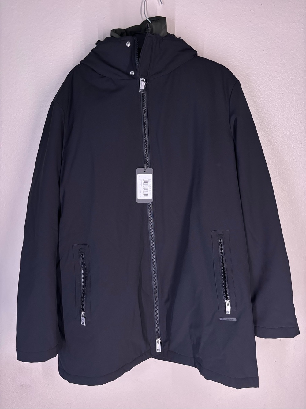 A/X Armani Exchange Men's Hooded Zip Raincoat in Black